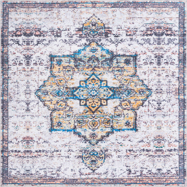 Washable Sea Salt White 10' 6 x 10' 6 Renaissance Square Area Rug Easy to Clean Stain Resistant & Durable Colorful Distressed Vintage Carpet for Sale at Rug Engine