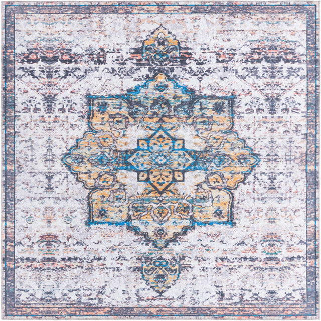 Washable Sea Salt White 7' 10 x 7' 10 Renaissance Square Area Rug Easy to Clean Stain Resistant & Durable Colorful Distressed Vintage Carpet for Sale at Rug Engine