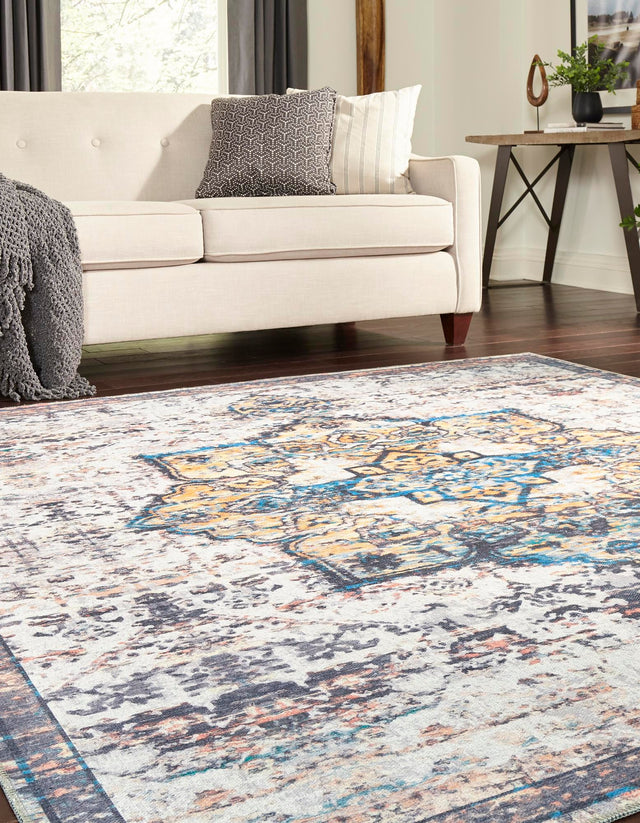 Washable Sea Salt White 10' 6 x 10' 6 Renaissance Square Area Rug Easy to Clean Stain Resistant & Durable Colorful Distressed Vintage Carpet for Sale at Rug Engine