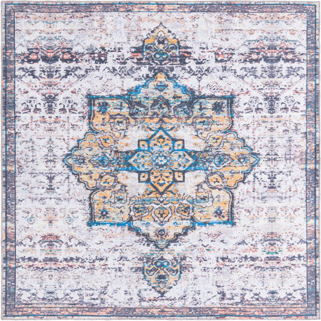 Washable Sea Salt White 7' 3 x 7' 3 Renaissance Square Area Rug Easy to Clean Stain Resistant & Durable Colorful Distressed Vintage Carpet for Sale at Rug Engine