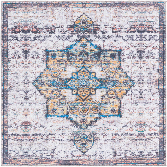 Washable Sea Salt White 5' 3 x 5' 3 Renaissance Square Area Rug Easy to Clean Stain Resistant & Durable Colorful Distressed Vintage Carpet for Sale at Rug Engine