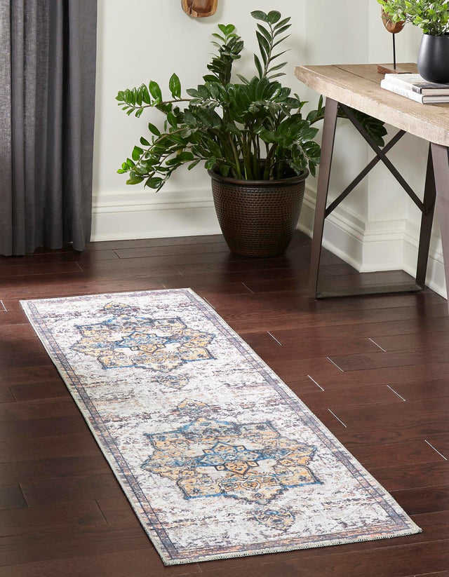 Washable Sea Salt White 2' x 6' 1 Renaissance Runner Area Rug Easy to Clean Stain Resistant & Durable Colorful Distressed Vintage Carpet for Sale at Rug Engine