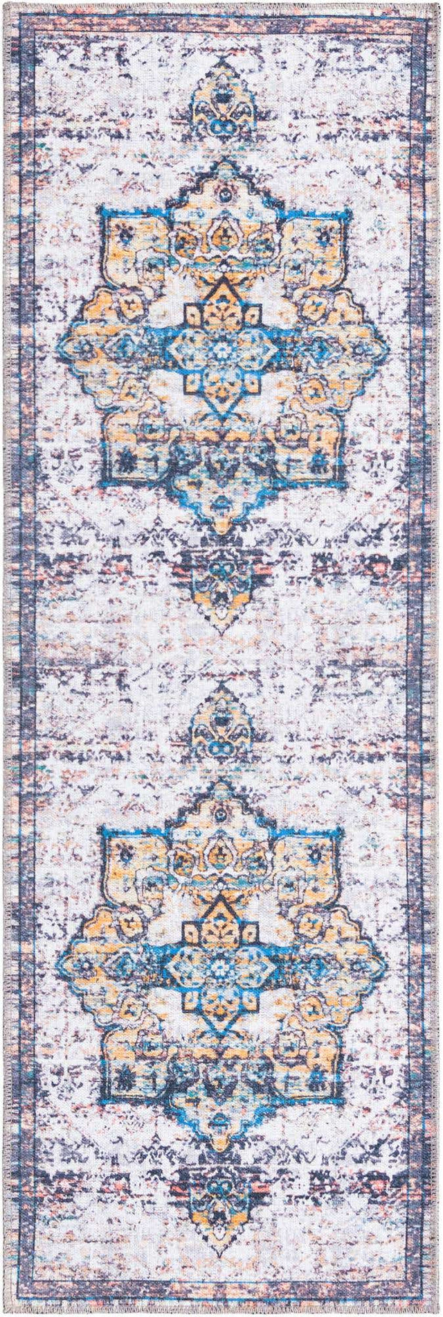 Washable Sea Salt White 2' x 6' 1 Renaissance Runner Area Rug Easy to Clean Stain Resistant & Durable Colorful Distressed Vintage Carpet for Sale at Rug Engine