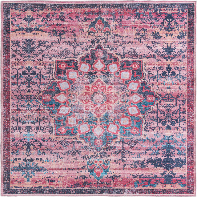 Washable Brick 7' 10 x 7' 10 Renaissance Square Area Rug Easy to Clean Stain Resistant & Durable Colorful Distressed Vintage Carpet for Sale at Rug Engine