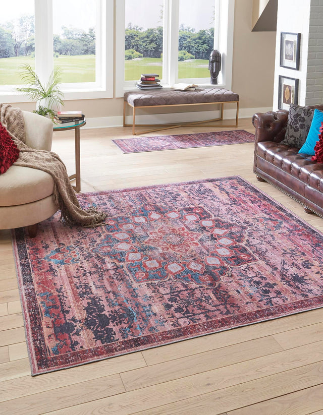 Washable Brick 7' 10 x 7' 10 Renaissance Square Area Rug Easy to Clean Stain Resistant & Durable Colorful Distressed Vintage Carpet for Sale at Rug Engine