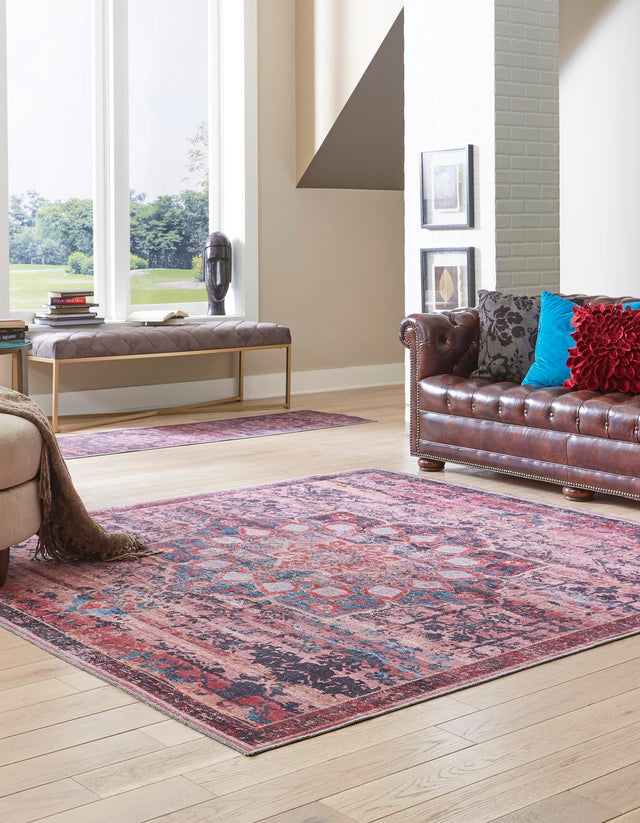 Washable Brick 7' 10 x 7' 10 Renaissance Square Area Rug Easy to Clean Stain Resistant & Durable Colorful Distressed Vintage Carpet for Sale at Rug Engine