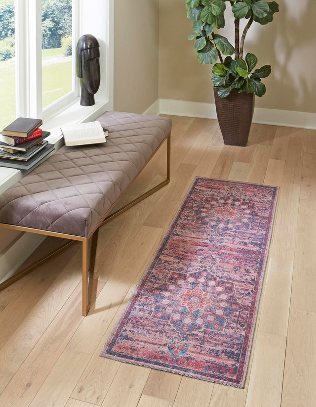 Washable Brick 2' 7 x 12' Renaissance Runner Area Rug Easy to Clean Stain Resistant & Durable Colorful Distressed Vintage Carpet for Sale at Rug Engine