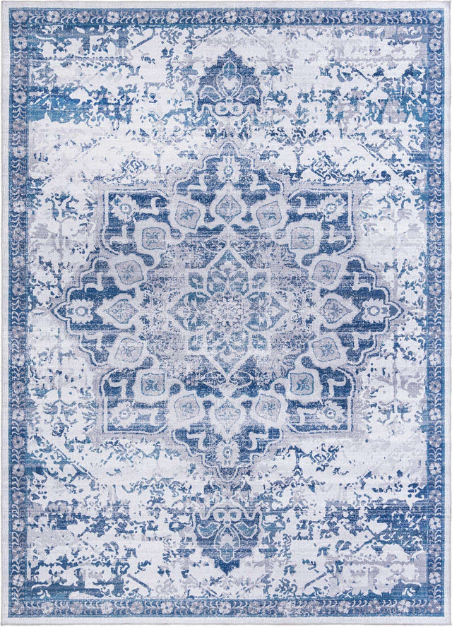 Washable Gray Blue 10' 6 x 14' 1 Renaissance Rectangle Area Rug Easy to Clean Stain Resistant & Durable Colorful Distressed Vintage Carpet for Sale at Rug Engine