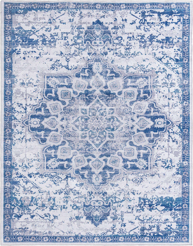 Washable Gray Blue 10' 6 x 13' 1 Renaissance Rectangle Area Rug Easy to Clean Stain Resistant & Durable Colorful Distressed Vintage Carpet for Sale at Rug Engine
