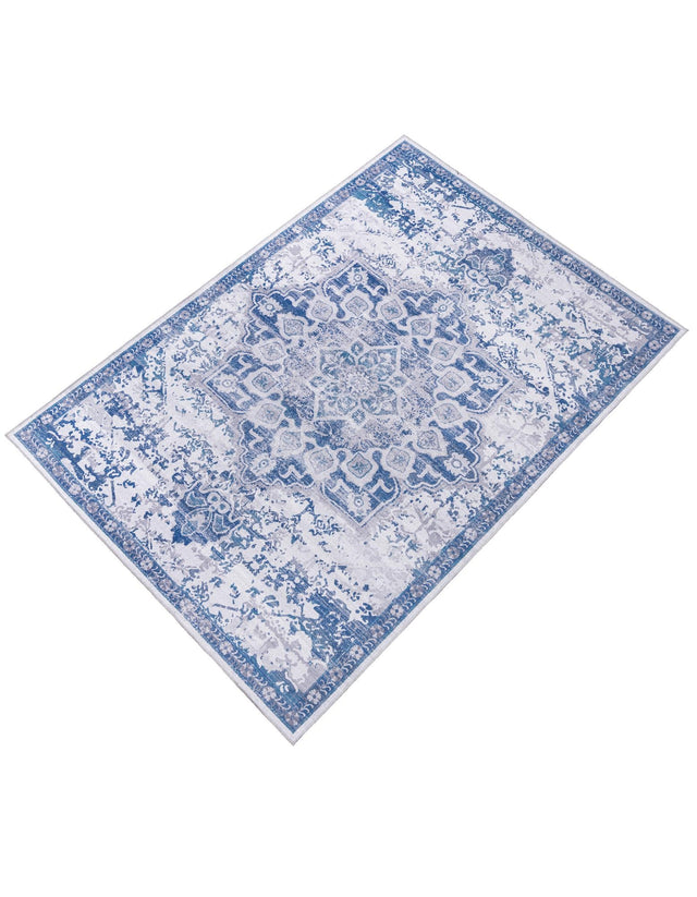 Washable Gray Blue 7' 10 x 10' Renaissance Rectangle Area Rug Easy to Clean Stain Resistant & Durable Colorful Distressed Vintage Carpet for Sale at Rug Engine