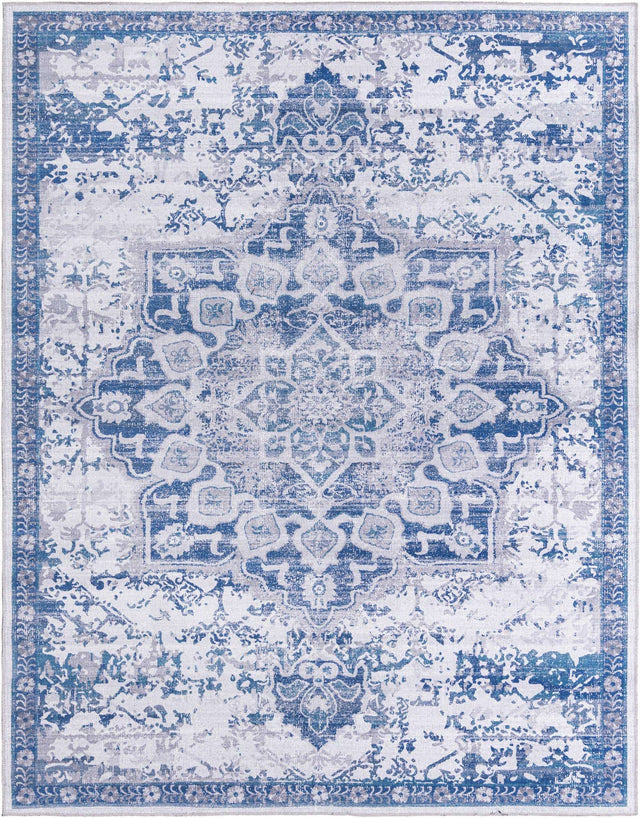Washable Gray Blue 7' 10 x 10' Renaissance Rectangle Area Rug Easy to Clean Stain Resistant & Durable Colorful Distressed Vintage Carpet for Sale at Rug Engine