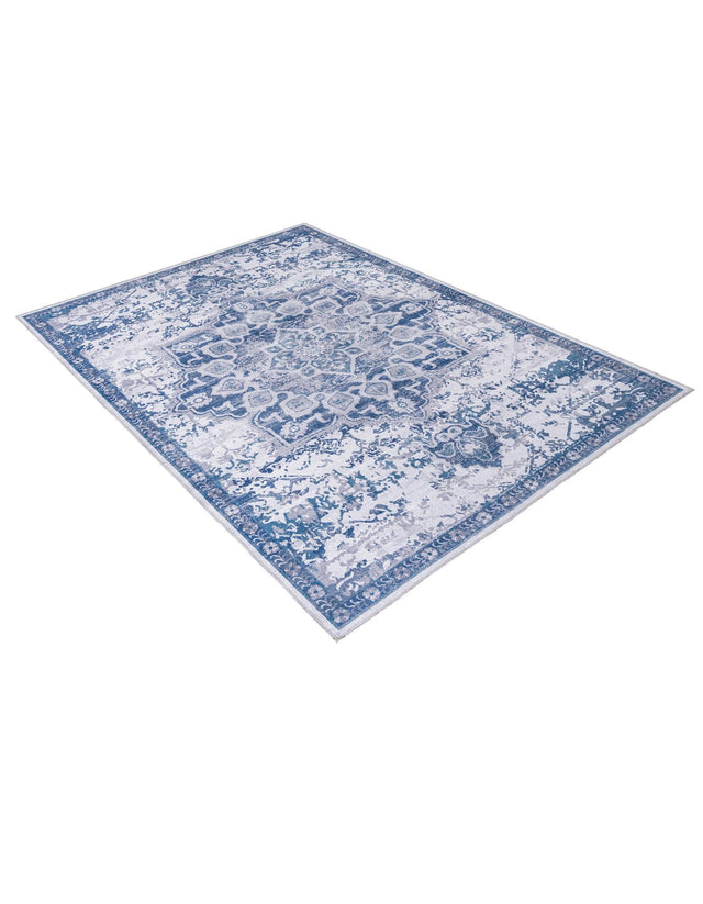 Washable Gray Blue 7' 3 x 10' Renaissance Rectangle Area Rug Easy to Clean Stain Resistant & Durable Colorful Distressed Vintage Carpet for Sale at Rug Engine