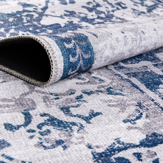 Washable Gray Blue 7' 10 x 11' Renaissance Rectangle Area Rug Easy to Clean Stain Resistant & Durable Colorful Distressed Vintage Carpet for Sale at Rug Engine