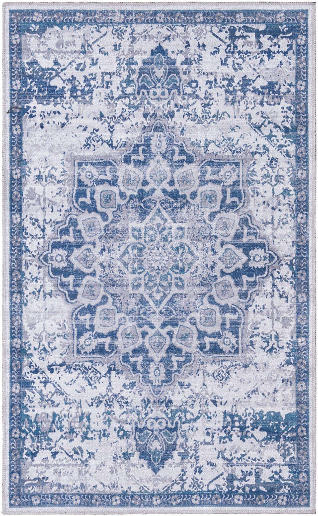 Washable Gray Blue 3' 3 x 5' 3 Renaissance Rectangle Area Rug Easy to Clean Stain Resistant & Durable Colorful Distressed Vintage Carpet for Sale at Rug Engine
