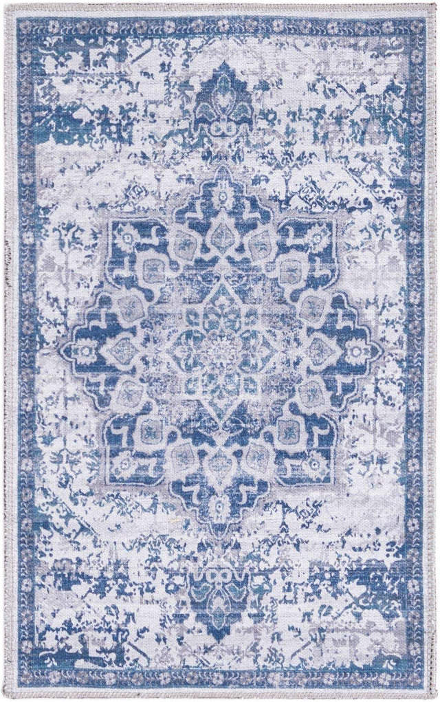 Washable Gray Blue 2' x 3' 1 Renaissance Rectangle Area Rug Easy to Clean Stain Resistant & Durable