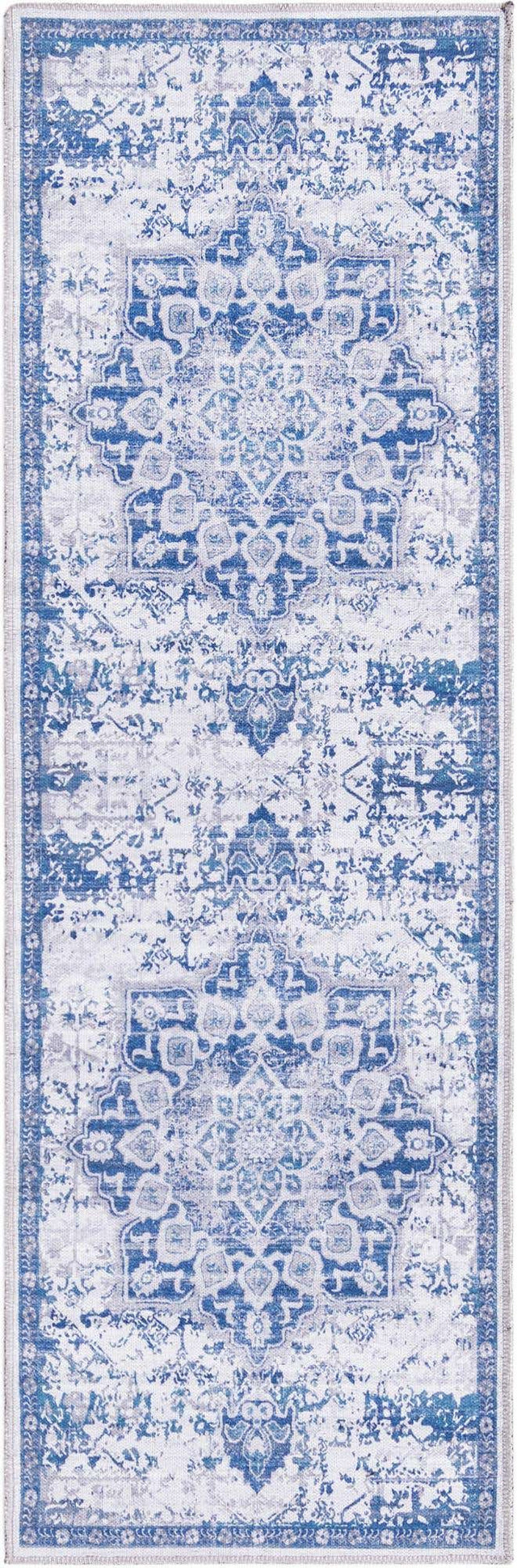 Washable Gray Blue 2' x 6' 1 Renaissance Runner Area Rug Easy to Clean Stain Resistant & Durable Colorful Distressed Vintage Carpet for Sale at Rug Engine
