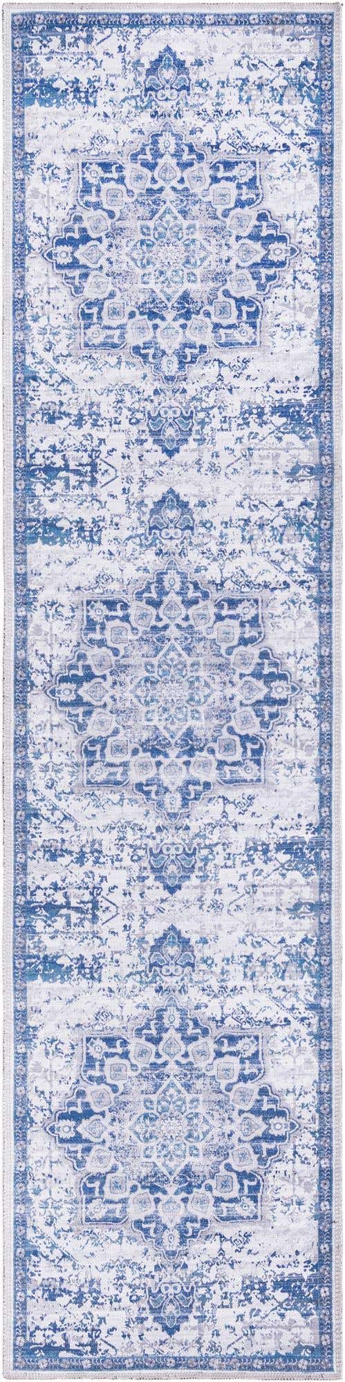 Washable Gray Blue 2' x 8' Renaissance Runner Area Rug Easy to Clean Stain Resistant & Durable Colorful Distressed Vintage Carpet for Sale at Rug Engine