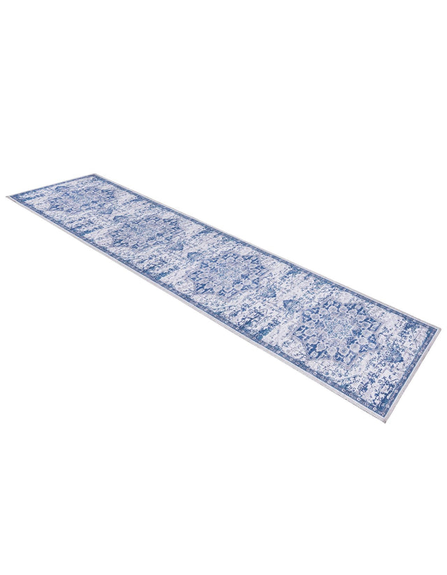Washable Gray Blue 2' x 10' Renaissance Runner Area Rug Easy to Clean Stain Resistant & Durable Colorful Distressed Vintage Carpet for Sale at Rug Engine
