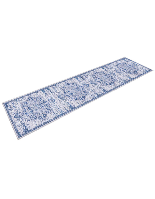 Washable Gray Blue 2' x 10' Renaissance Runner Area Rug Easy to Clean Stain Resistant & Durable Colorful Distressed Vintage Carpet for Sale at Rug Engine