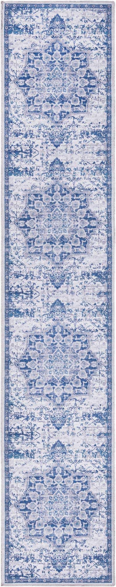 Washable Gray Blue 2' x 10' Renaissance Runner Area Rug Easy to Clean Stain Resistant & Durable Colorful Distressed Vintage Carpet for Sale at Rug Engine