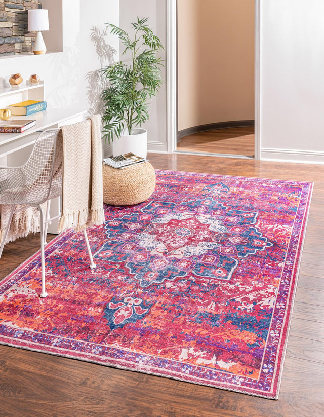 Washable Multicolor Fuchsia 10' 6 x 14' Renaissance Rectangle Area Rug Easy to Clean Stain Resistant & Durable Colorful Distressed Vintage Carpet for Sale at Rug Engine