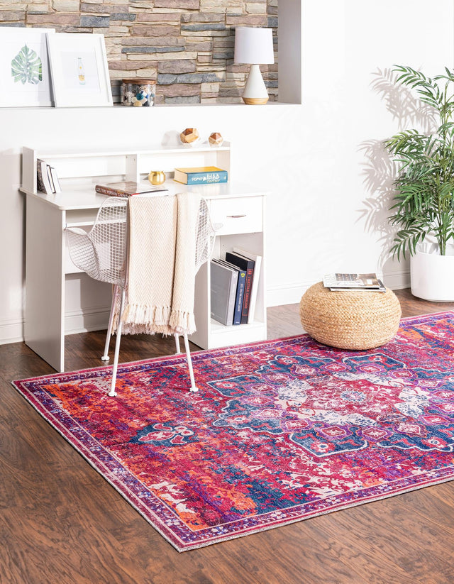 Washable Multicolor Fuchsia 10' 6 x 13' Renaissance Rectangle Area Rug Easy to Clean Stain Resistant & Durable Colorful Distressed Vintage Carpet for Sale at Rug Engine