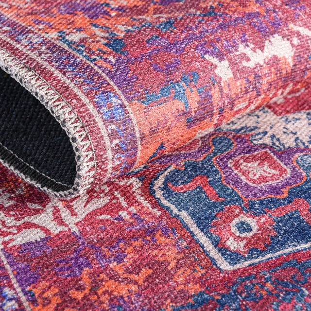 Washable Multicolor Fuchsia 2' x 13' Renaissance Runner Area Rug Easy to Clean Stain Resistant & Durable Colorful Distressed Vintage Carpet for Sale at Rug Engine