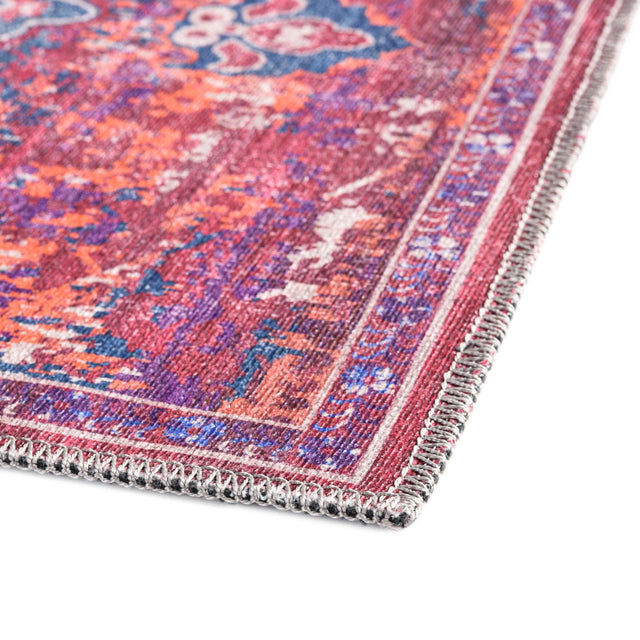 Washable Multicolor Fuchsia 2' x 13' Renaissance Runner Area Rug Easy to Clean Stain Resistant & Durable Colorful Distressed Vintage Carpet for Sale at Rug Engine
