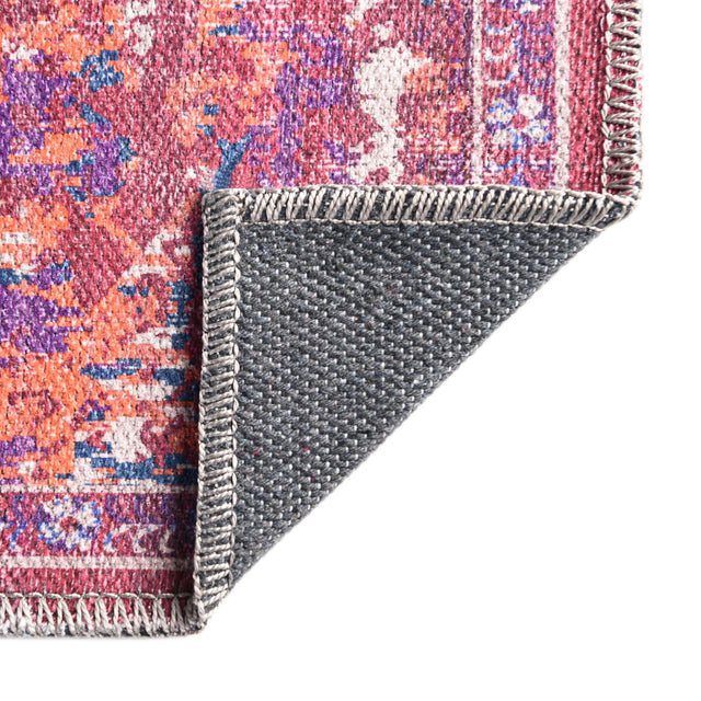 Washable Multicolor Fuchsia 2' x 13' Renaissance Runner Area Rug Easy to Clean Stain Resistant & Durable Colorful Distressed Vintage Carpet for Sale at Rug Engine