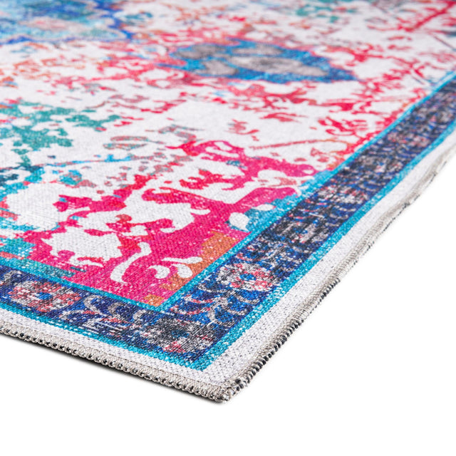 Washable Ivory Blue 7' 10 x 11' Renaissance Rectangle Area Rug Easy to Clean Stain Resistant & Durable Colorful Distressed Vintage Carpet for Sale at Rug Engine