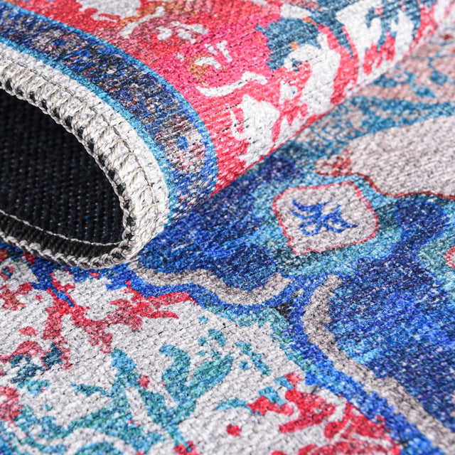 Washable Ivory Blue 2' 7 x 12' Renaissance Runner Area Rug Easy to Clean Stain Resistant & Durable Colorful Distressed Vintage Carpet for Sale at Rug Engine