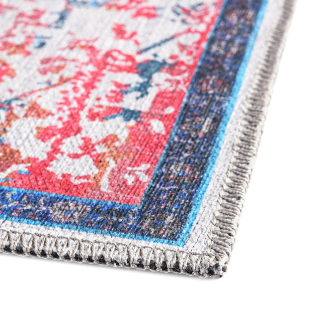 Washable Ivory Blue 2' 7 x 12' Renaissance Runner Area Rug Easy to Clean Stain Resistant & Durable Colorful Distressed Vintage Carpet for Sale at Rug Engine