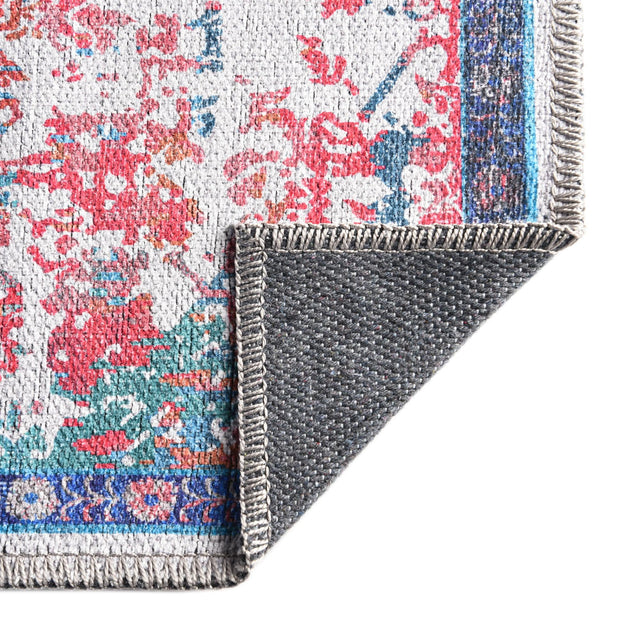 Washable Ivory Blue 2' 7 x 12' Renaissance Runner Area Rug Easy to Clean Stain Resistant & Durable Colorful Distressed Vintage Carpet for Sale at Rug Engine