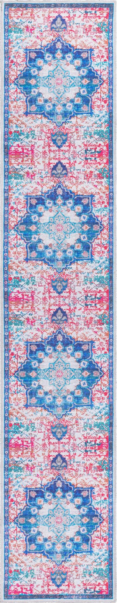 Washable Ivory Blue 2' x 9' 10 Renaissance Runner Area Rug Easy to Clean Stain Resistant & Durable Colorful Distressed Vintage Carpet for Sale at Rug Engine