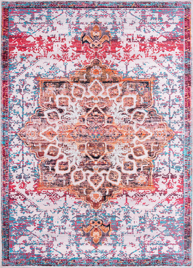 Washable Ivory Orange 10' 6 x 14' Renaissance Rectangle Area Rug Easy to Clean Stain Resistant & Durable Colorful Distressed Vintage Carpet for Sale at Rug Engine