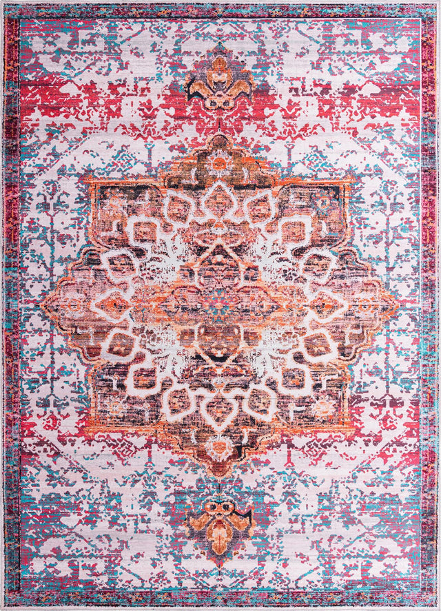 Washable Ivory Orange 10' 6 x 14' Renaissance Rectangle Area Rug Easy to Clean Stain Resistant & Durable Colorful Distressed Vintage Carpet for Sale at Rug Engine