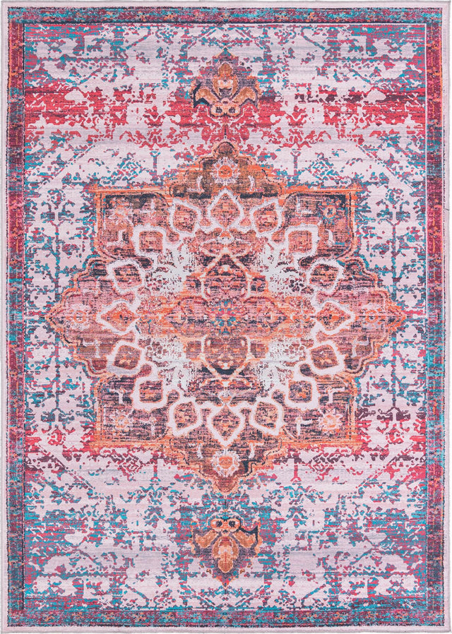 Washable Ivory Orange 7' 10 x 11' Renaissance Rectangle Area Rug Easy to Clean Stain Resistant & Durable Colorful Distressed Vintage Carpet for Sale at Rug Engine