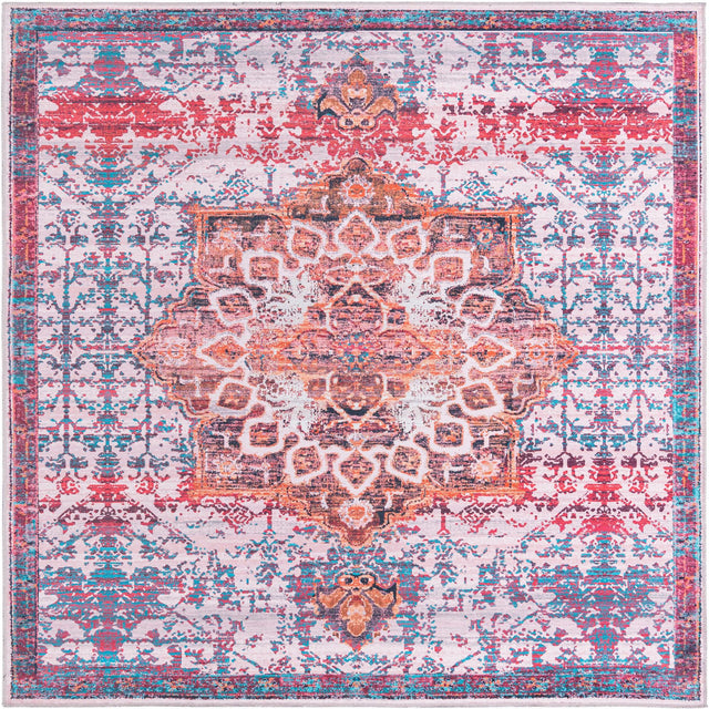 Washable Ivory Orange 7' 10 x 7' 10 Renaissance Square Area Rug Easy to Clean Stain Resistant & Durable Colorful Distressed Vintage Carpet for Sale at Rug Engine