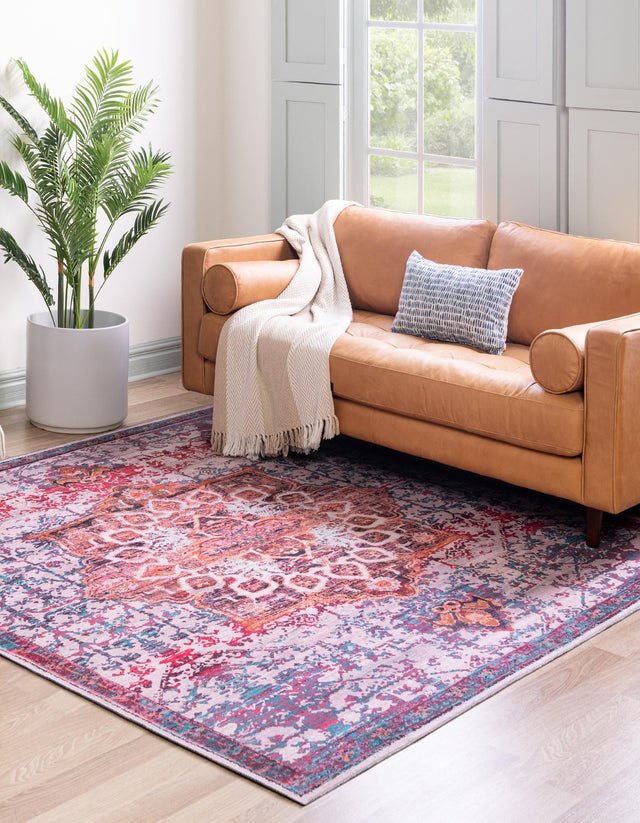 Washable Ivory Orange 10' 6 x 10' 6 Renaissance Square Area Rug Easy to Clean Stain Resistant & Durable Colorful Distressed Vintage Carpet for Sale at Rug Engine