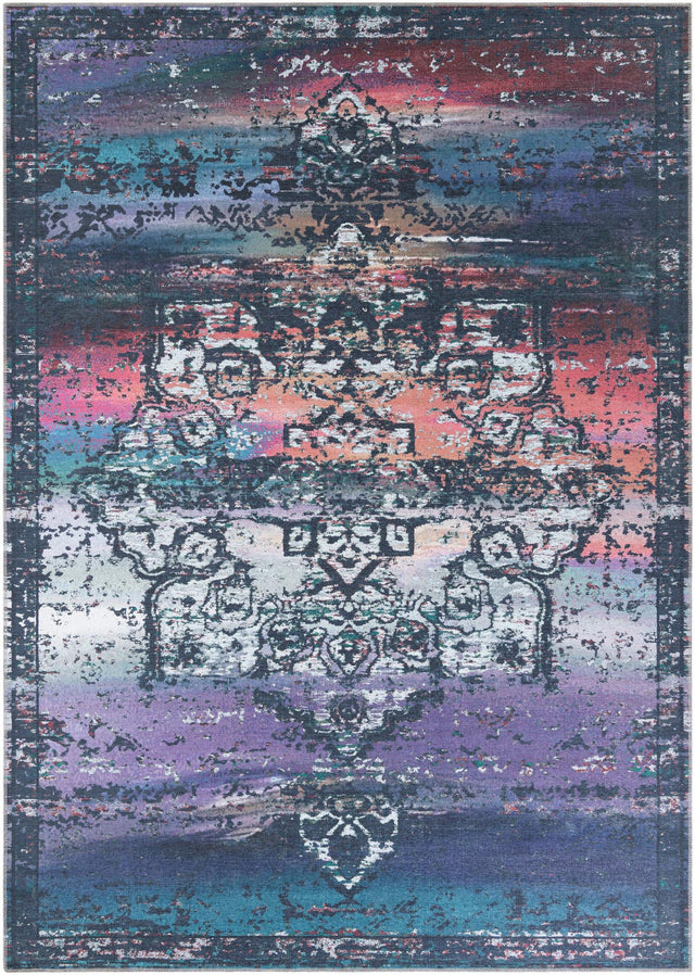 Washable Multicolor Blue 7' 10 x 11' Renaissance Rectangle Area Rug Easy to Clean Stain Resistant & Durable Colorful Distressed Vintage Carpet for Sale at Rug Engine
