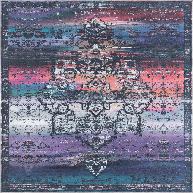 Washable Multicolor Blue 10' 6 x 10' 6 Renaissance Square Area Rug Easy to Clean Stain Resistant & Durable Colorful Distressed Vintage Carpet for Sale at Rug Engine