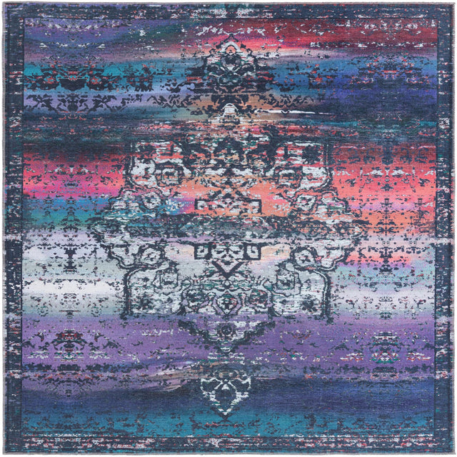 Washable Multicolor Blue 7' 10 x 7' 10 Renaissance Square Area Rug Easy to Clean Stain Resistant & Durable Colorful Distressed Vintage Carpet for Sale at Rug Engine