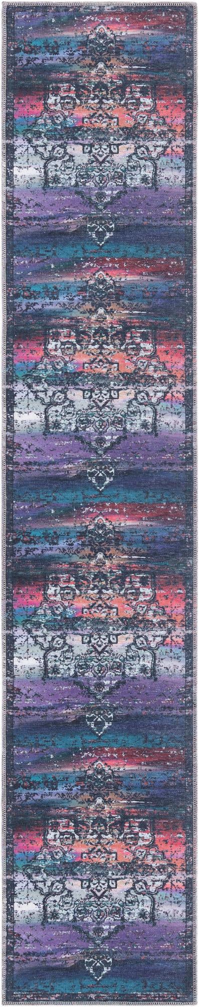 Washable Multicolor Blue 2' x 9' 10 Renaissance Runner Area Rug Easy to Clean Stain Resistant & Durable Colorful Distressed Vintage Carpet for Sale at Rug Engine