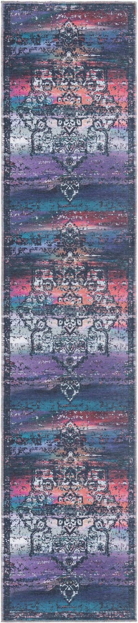 Washable Multicolor Blue 2' 7 x 12' Renaissance Runner Area Rug Easy to Clean Stain Resistant & Durable Colorful Distressed Vintage Carpet for Sale at Rug Engine