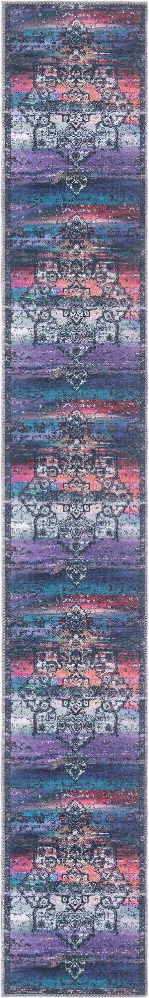 Washable Multicolor Blue 2' x 13' Renaissance Runner Area Rug Easy to Clean Stain Resistant & Durable Colorful Distressed Vintage Carpet for Sale at Rug Engine