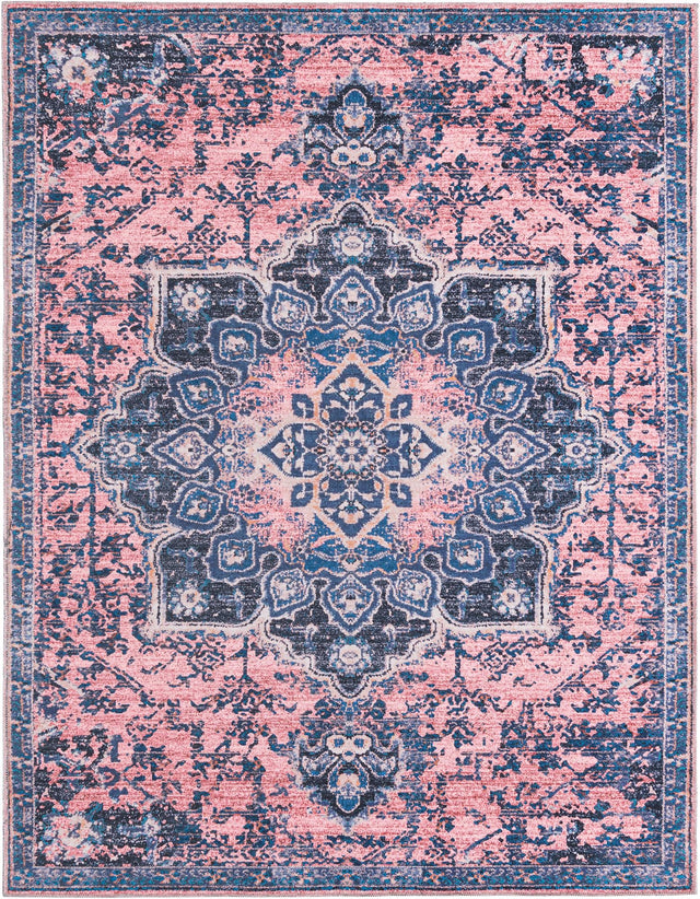 Washable Salmon Pink 10' 6 x 13' Renaissance Rectangle Area Rug Easy to Clean Stain Resistant & Durable Colorful Distressed Vintage Carpet for Sale at Rug Engine