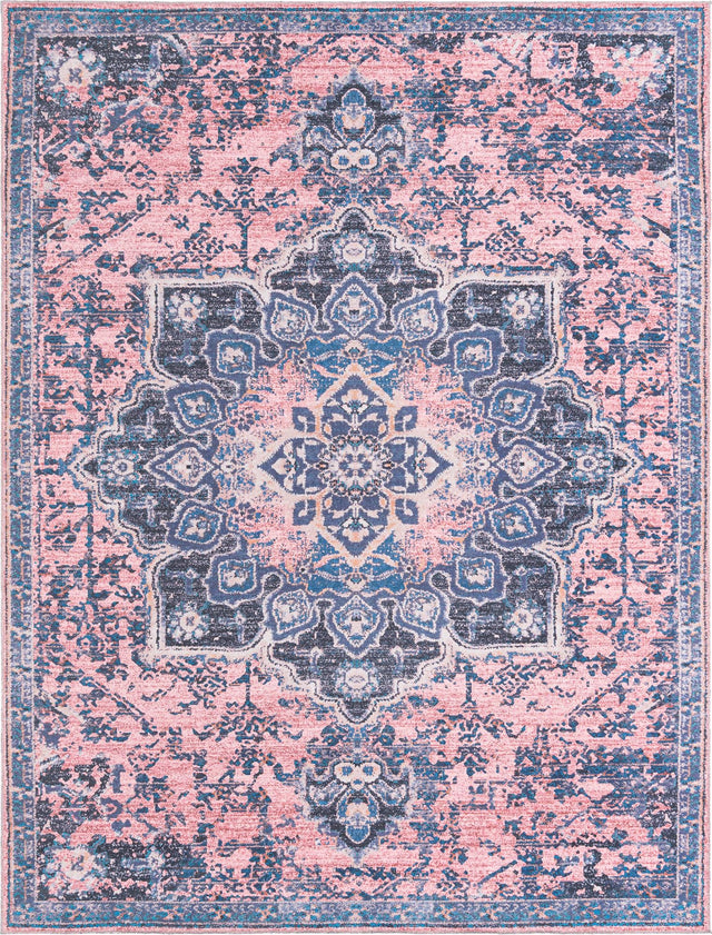 Washable Salmon Pink 9' 2 x 12' Renaissance Rectangle Area Rug Easy to Clean Stain Resistant & Durable Colorful Distressed Vintage Carpet for Sale at Rug Engine