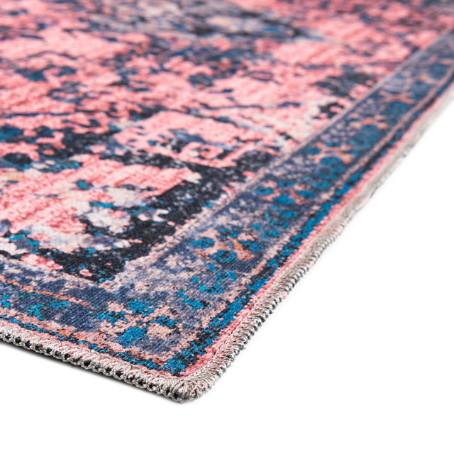 Washable Salmon Pink 7' 10 x 11' Renaissance Rectangle Area Rug Easy to Clean Stain Resistant & Durable Colorful Distressed Vintage Carpet for Sale at Rug Engine