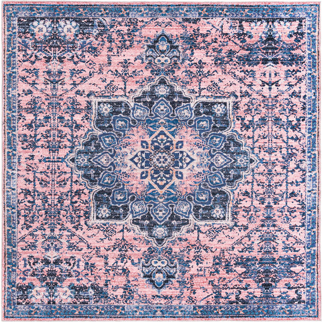 Washable Salmon Pink 10' 6 x 10' 6 Renaissance Square Area Rug Easy to Clean Stain Resistant & Durable Colorful Distressed Vintage Carpet for Sale at Rug Engine
