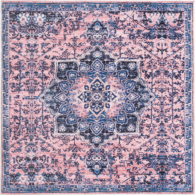 Washable Salmon Pink 7' 10 x 7' 10 Renaissance Square Area Rug Easy to Clean Stain Resistant & Durable Colorful Distressed Vintage Carpet for Sale at Rug Engine